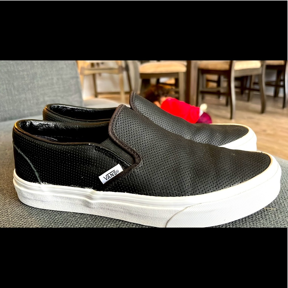 Vans Leather Slip Ons; worn only a few times, in almost perfect condition!